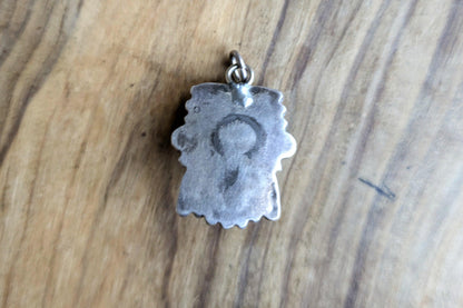 Sterling Silver Tribal Aztec Warrior Face Charm - Tested Sterling Silver - Onyx Face