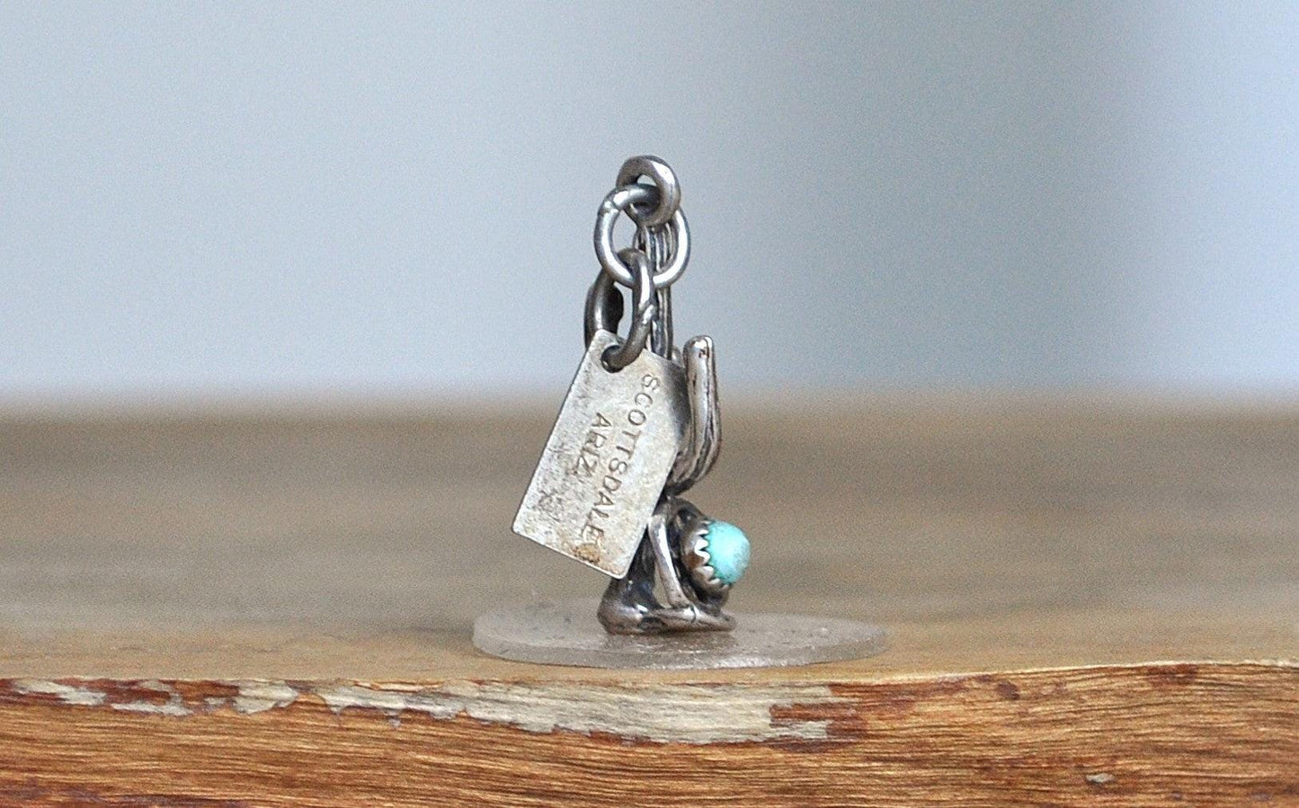 Bell Trading Post Sterling Silver Scottsdale Arizona Turquoise Cactus Pendant - Stamped and Tested Sterling Silver - Scottsdale Arizona - Sa