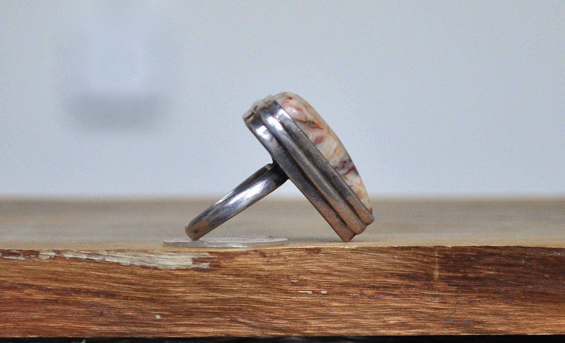 Sterling Silver American Jasper Ring - Size 7.5 - Stamped and Tested Sterling Silver - Triangular Shaped Jasper Stone Ring