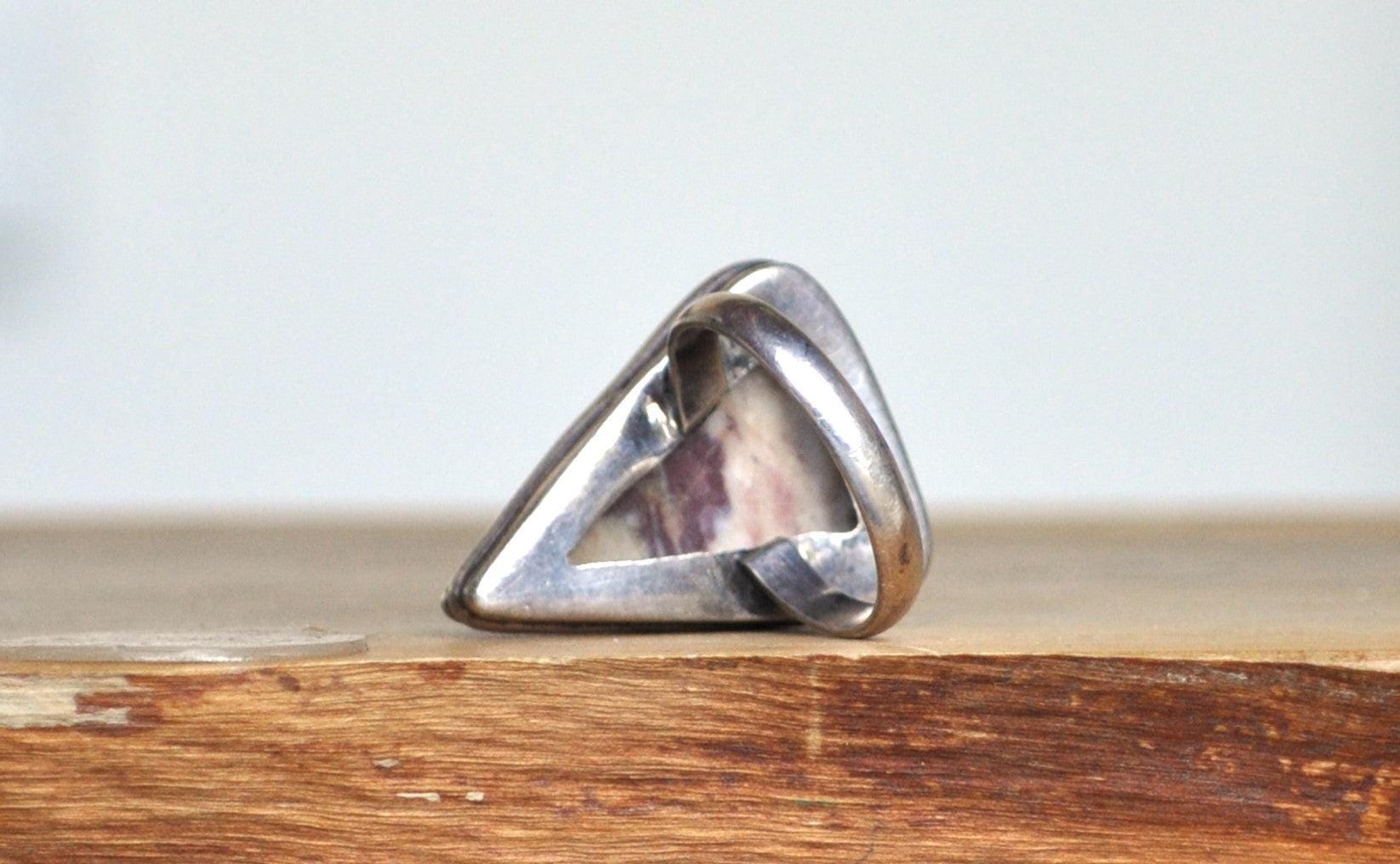 Sterling Silver American Jasper Ring - Size 7.5 - Stamped and Tested Sterling Silver - Triangular Shaped Jasper Stone Ring