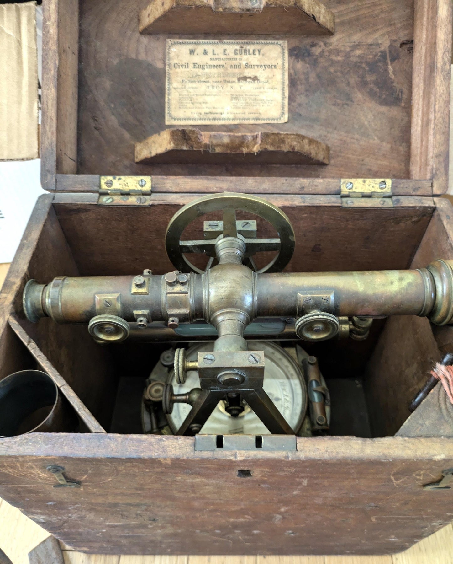 W. & L.E. Antique Surveying Instrument In Box with Stand - Surveyors Transit / Engineer Instrument set in box with stand