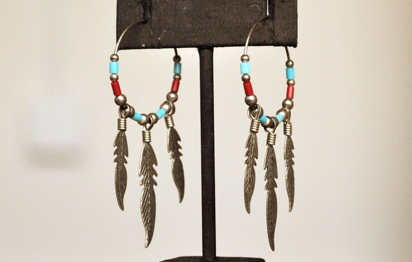 Sterling Silver and Enamel Native American Feather Earrings - Tested Sterling Silver - Sacred Native Feather Earrings