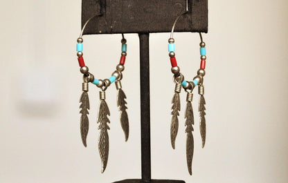 Sterling Silver and Enamel Native American Feather Earrings - Tested Sterling Silver - Sacred Native Feather Earrings