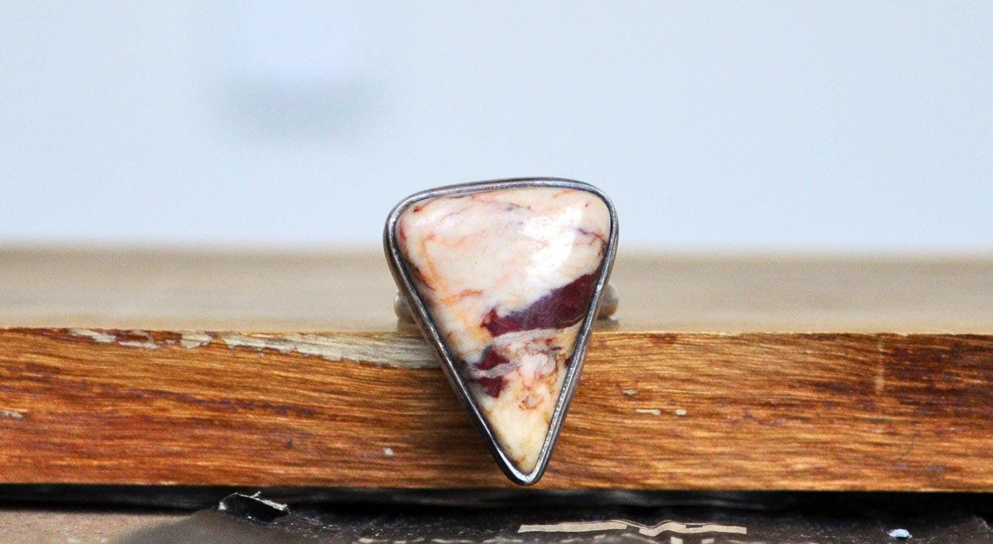 Sterling Silver American Jasper Ring - Size 7.5 - Stamped and Tested Sterling Silver - Triangular Shaped Jasper Stone Ring