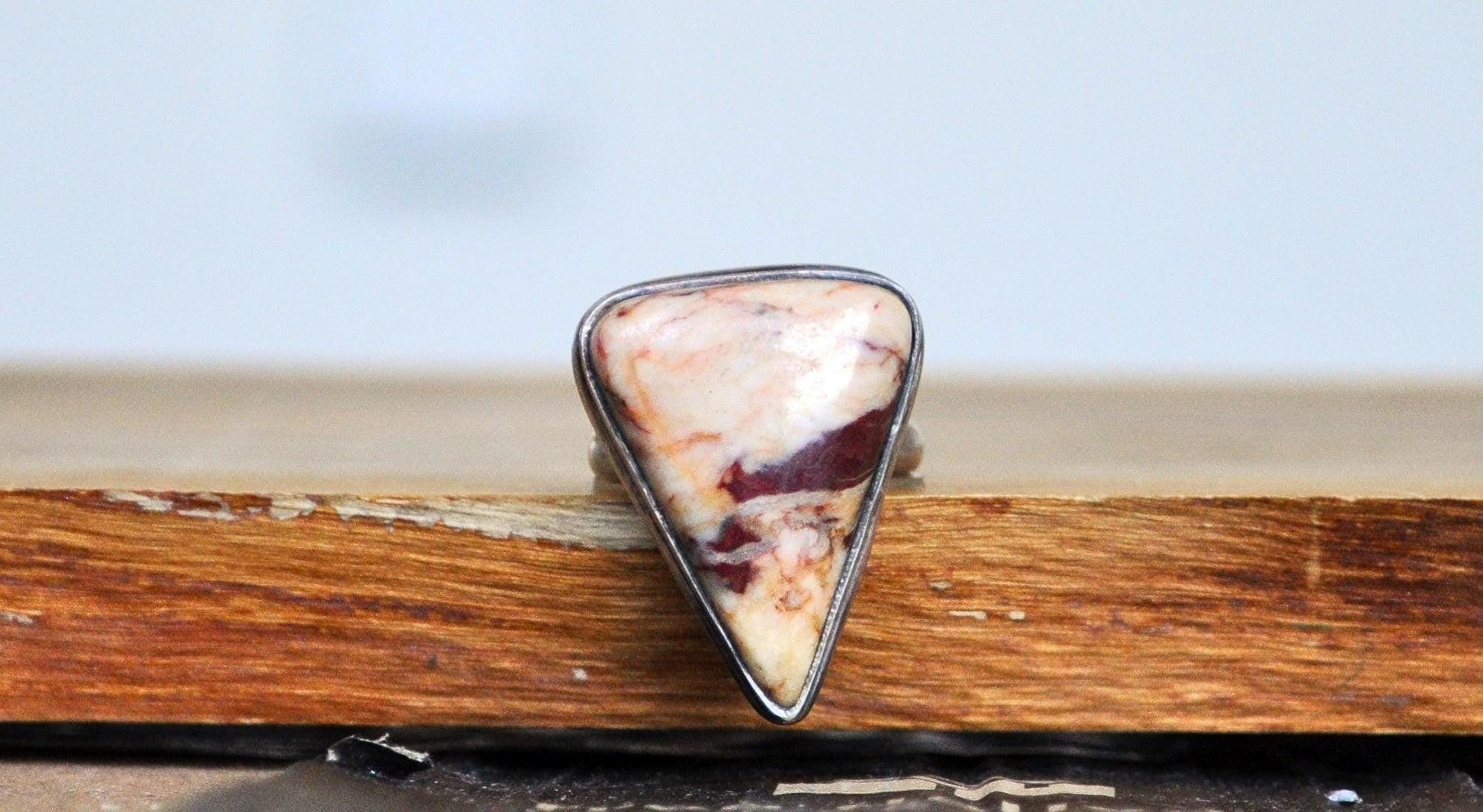 Sterling Silver American Jasper Ring - Size 7.5 - Stamped and Tested Sterling Silver - Triangular Shaped Jasper Stone Ring