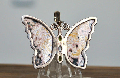 Rare Sterling Silver Ocean Jasper Butterfly - Stamped and Tested Sterling Silver - Peridot and Moonstone - Sajen Jewelry