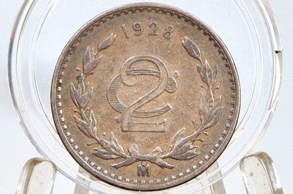 1928 Mexican 2 Centavos - F/VF Condition - Mexico City Mint - Mexican Republic Coins -