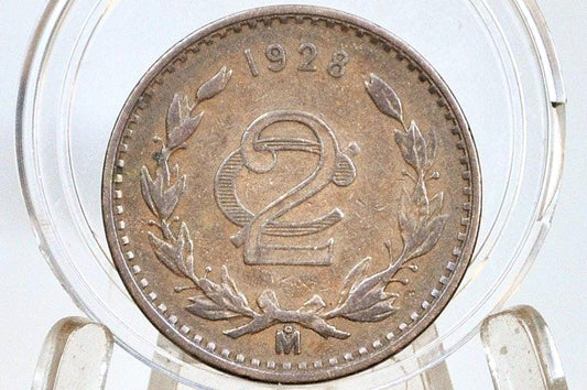 1928 Mexican 2 Centavos - F/VF Condition - Mexico City Mint - Mexican Republic Coins -