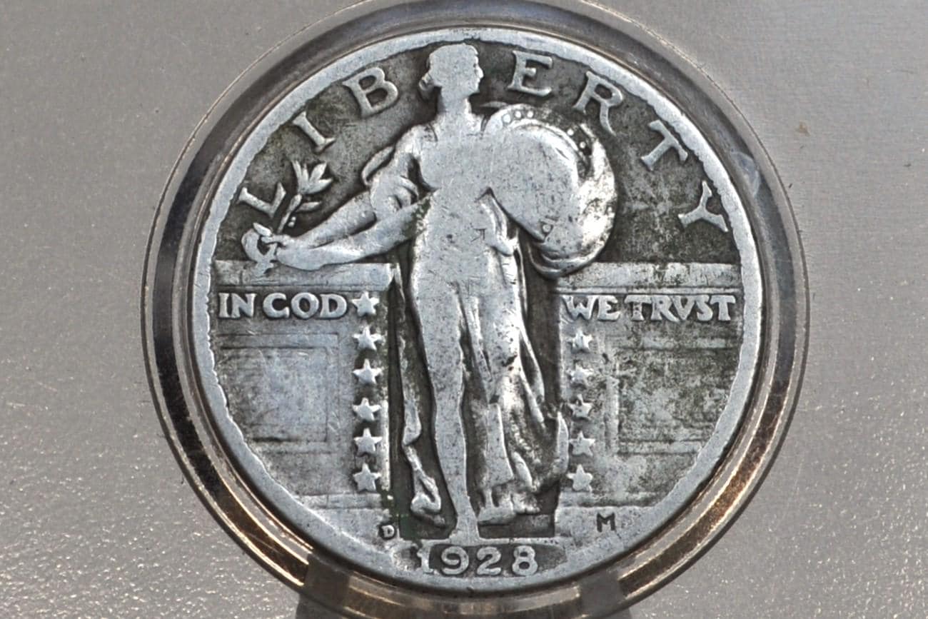 1928 D Standing Liberty Silver Quarter - Very Good Grade / Condition - Quarter Collection - Liberty Standing 1928D