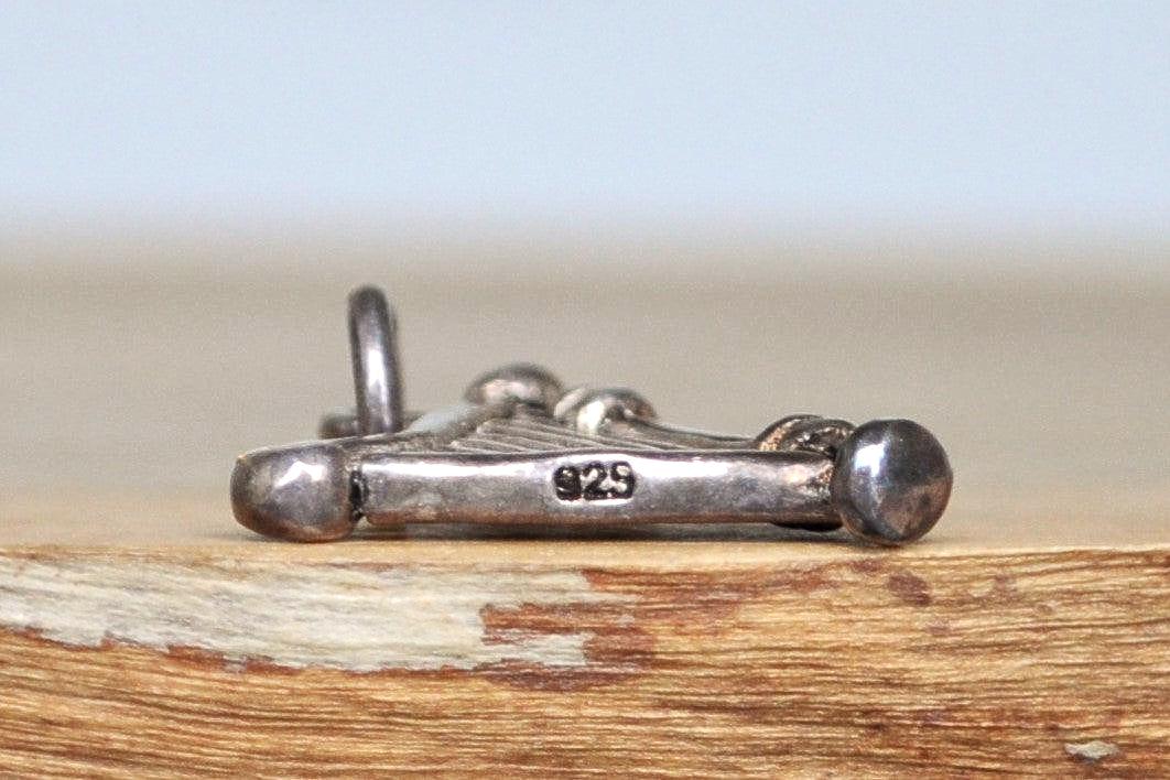 Vintage Sterling Harp Charm! - Stamped 925 - Celtic Harp Silver Pendent, Beautiful Piece! 7 Stringed Harp
