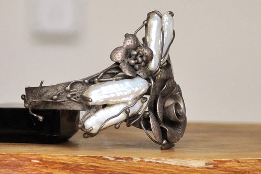 Hand Crafted Sterling Silver CFJ Floral Baroque Pearl Bracelet - Stamped and Tested Sterling Silver - Handmade Baroque Pearl Bracelet - Coll