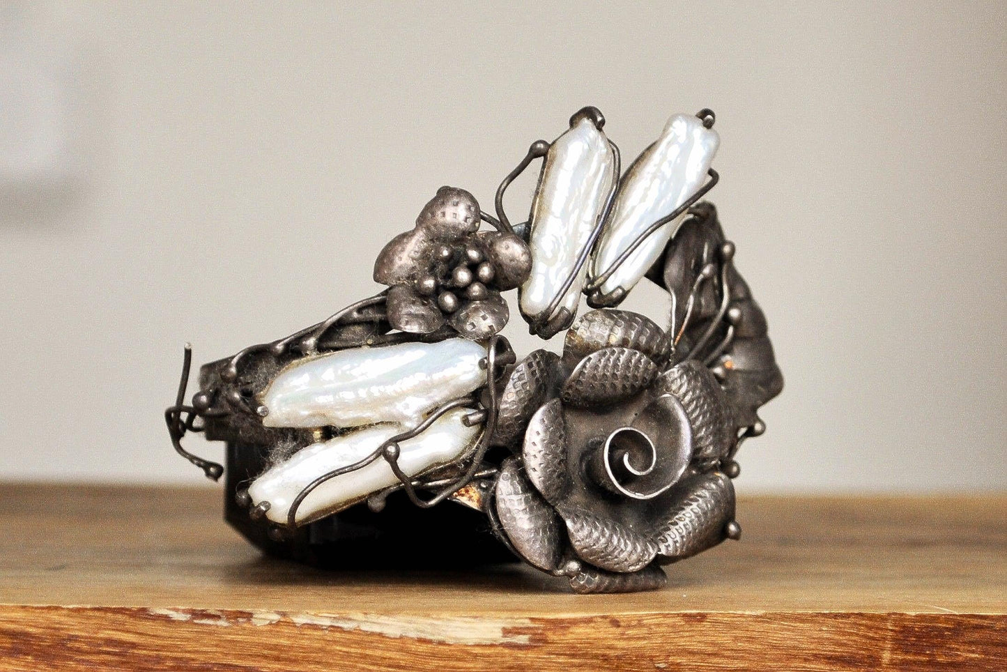 Hand Crafted Sterling Silver CFJ Floral Baroque Pearl Bracelet - Stamped and Tested Sterling Silver - Handmade Baroque Pearl Bracelet - Coll