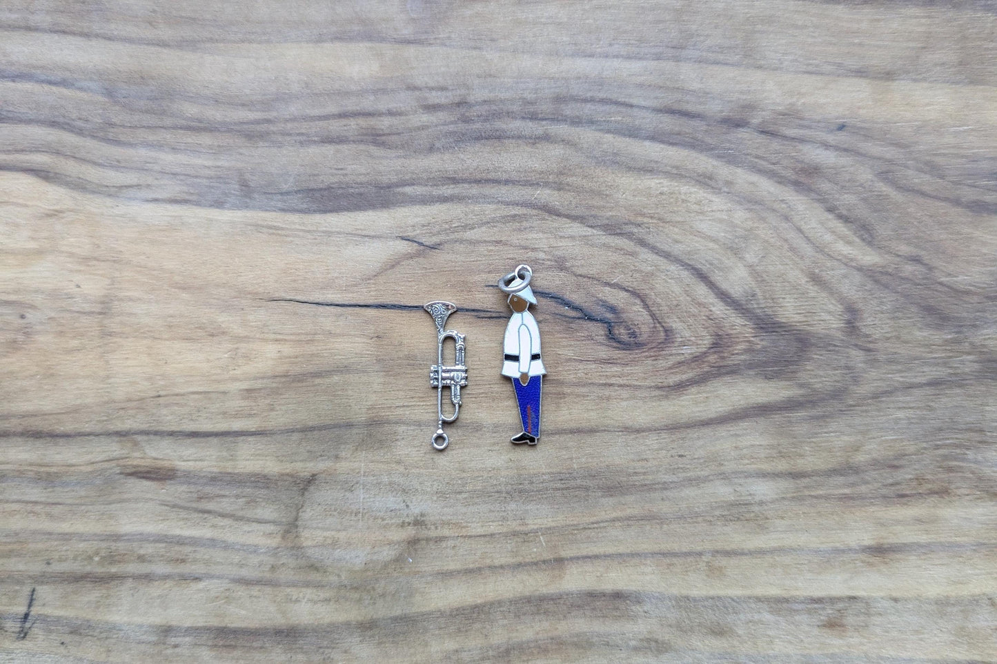 Sterling Silver Royal Bahamas Police Force Band Man and Trumpet Charms - Stamped and Tested Sterling Silver - Caribbean Band Charms