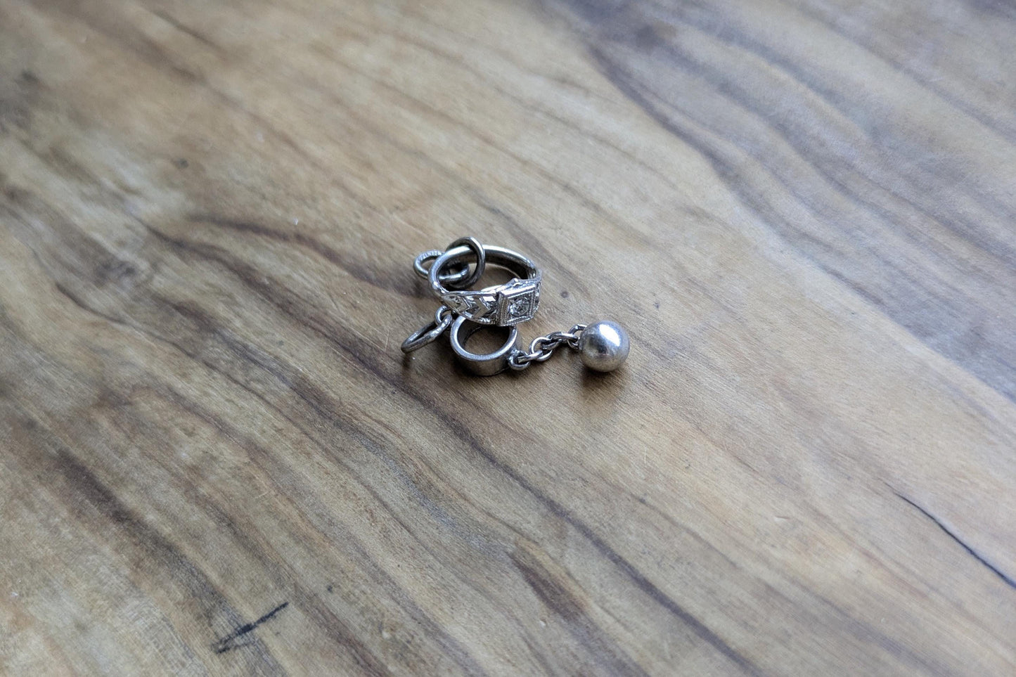 Set of Sterling Silver Engagement/Marriage Charms - Stamped and Tested Sterling Silver - Engagement Rings and Ball and Chain Charm