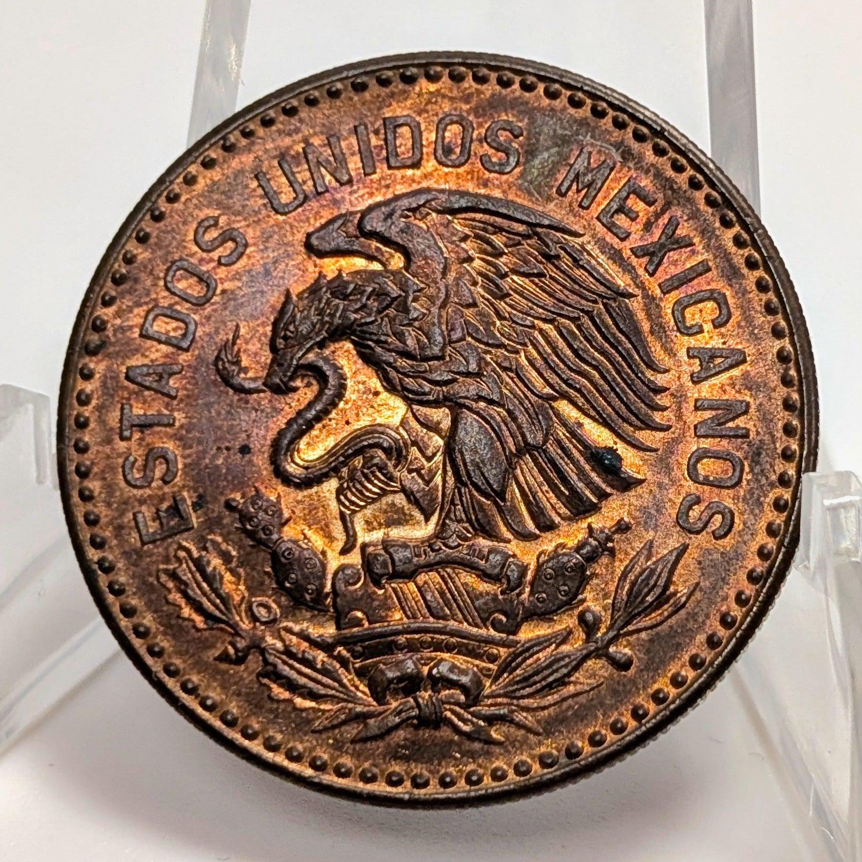 Beautiful 1959 Mexico Fifty Centavos Cincuenta Bronze Cuauhtémoc Aztec Design AU UNC