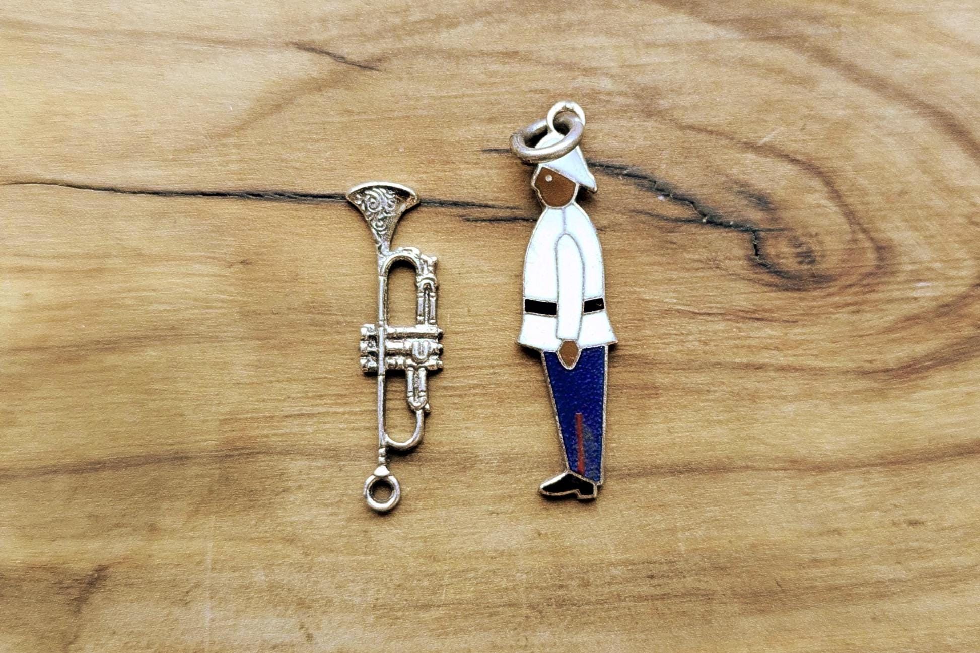 Sterling Silver Royal Bahamas Police Force Band Man and Trumpet Charms - Stamped and Tested Sterling Silver - Caribbean Band Charms