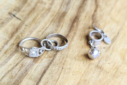 Set of Sterling Silver Engagement/Marriage Charms - Stamped and Tested Sterling Silver - Engagement Rings and Ball and Chain Charm