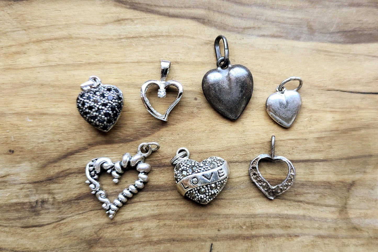 Set of Sterling Silver Heart Charms - Stamped and Tested Sterling Silver - Hearts and Love Charms