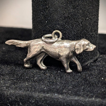 Vintage Sterling Hunting Dog Charm! 925 Setter Spaniel Water Dog Pendant!