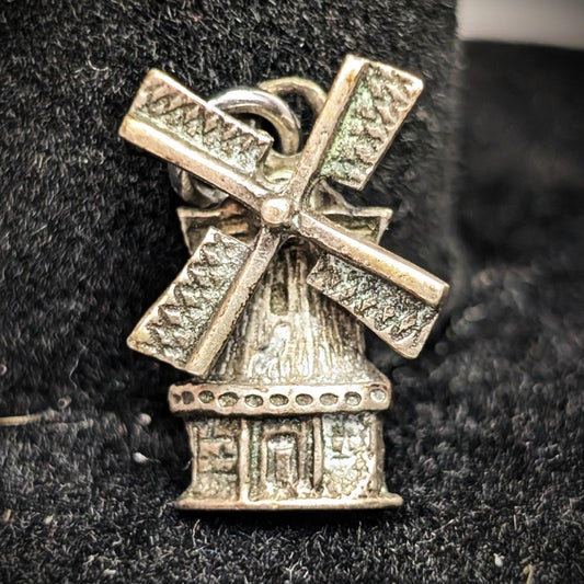 Vintage Sterling Windmill Charm With Moving Blades! 925 Silver Charm! Dutch Netherlands Icon