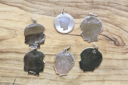 Set of Sterling Silver Head Portrait Charms - Stamped and Tested Sterling Silver - Children Profile Charms