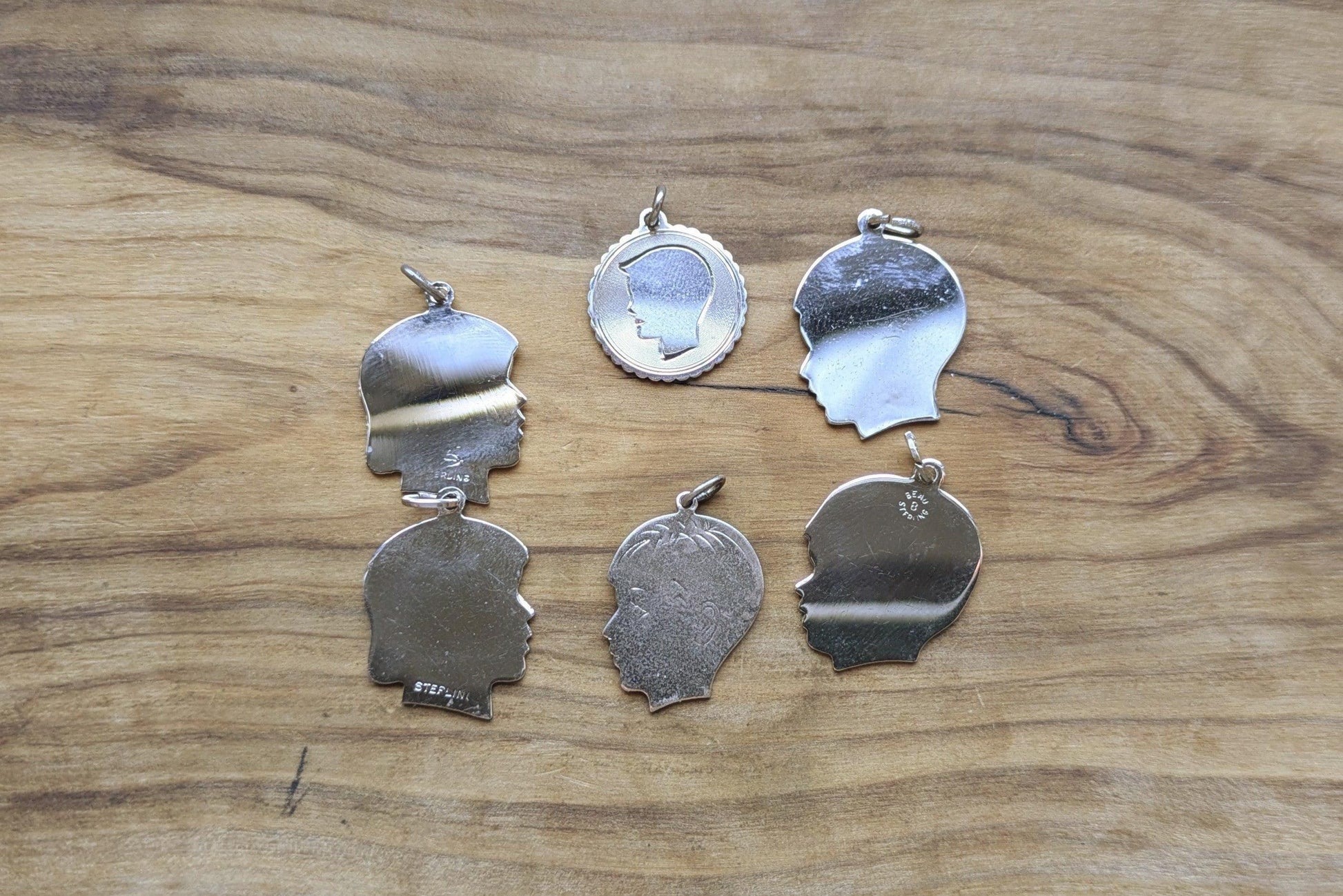 Set of Sterling Silver Head Portrait Charms - Stamped and Tested Sterling Silver - Children Profile Charms