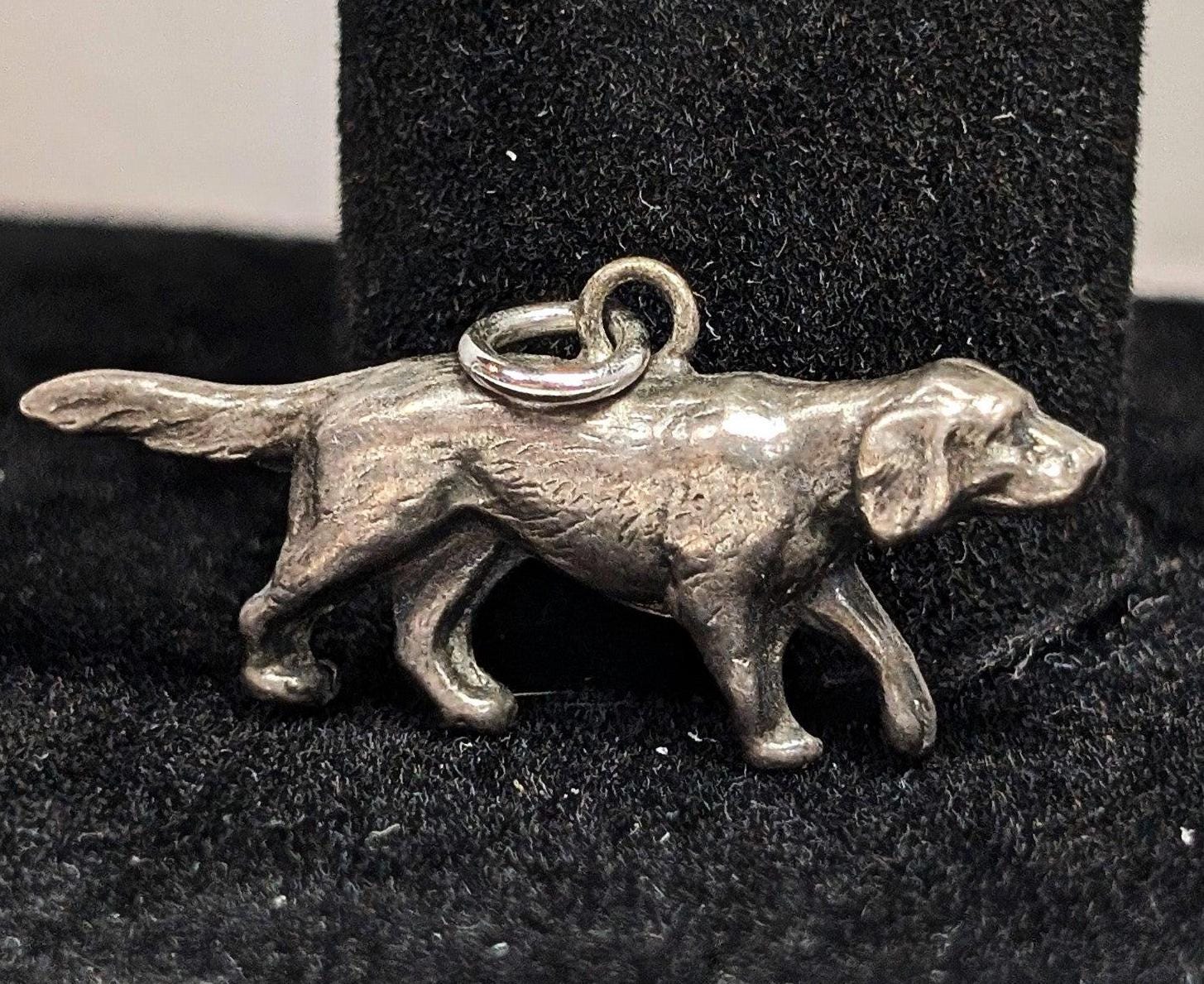 Vintage Sterling Hunting Dog Charm! 925 Setter Spaniel Water Dog Pendant!