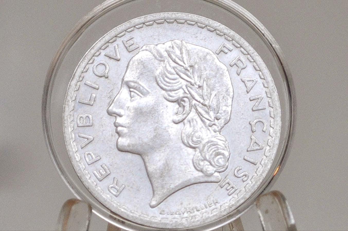 Rare 1946-C French 5 Franc Coin - AU+ Condition - 1940s Five Franc - Castelsarrasin Mint - Fourth Republic of France Franc -