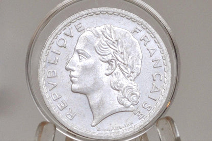 Rare 1946-C French 5 Franc Coin - AU+ Condition - 1940s Five Franc - Castelsarrasin Mint - Fourth Republic of France Franc -