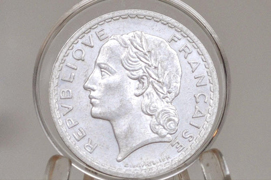 Rare 1946-C French 5 Franc Coin - AU+ Condition - 1940s Five Franc - Castelsarrasin Mint - Fourth Republic of France Franc -