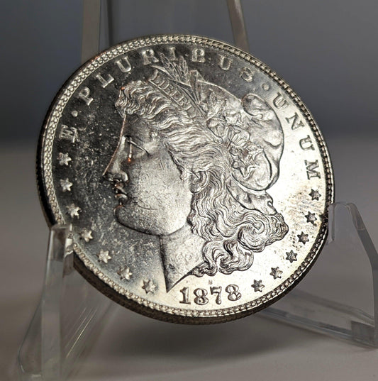 Stunning 1878 Proof-Like Morgan Silver Dollar 7 TF Tail Feathers First Year of Issue Mirror-Like Finish
