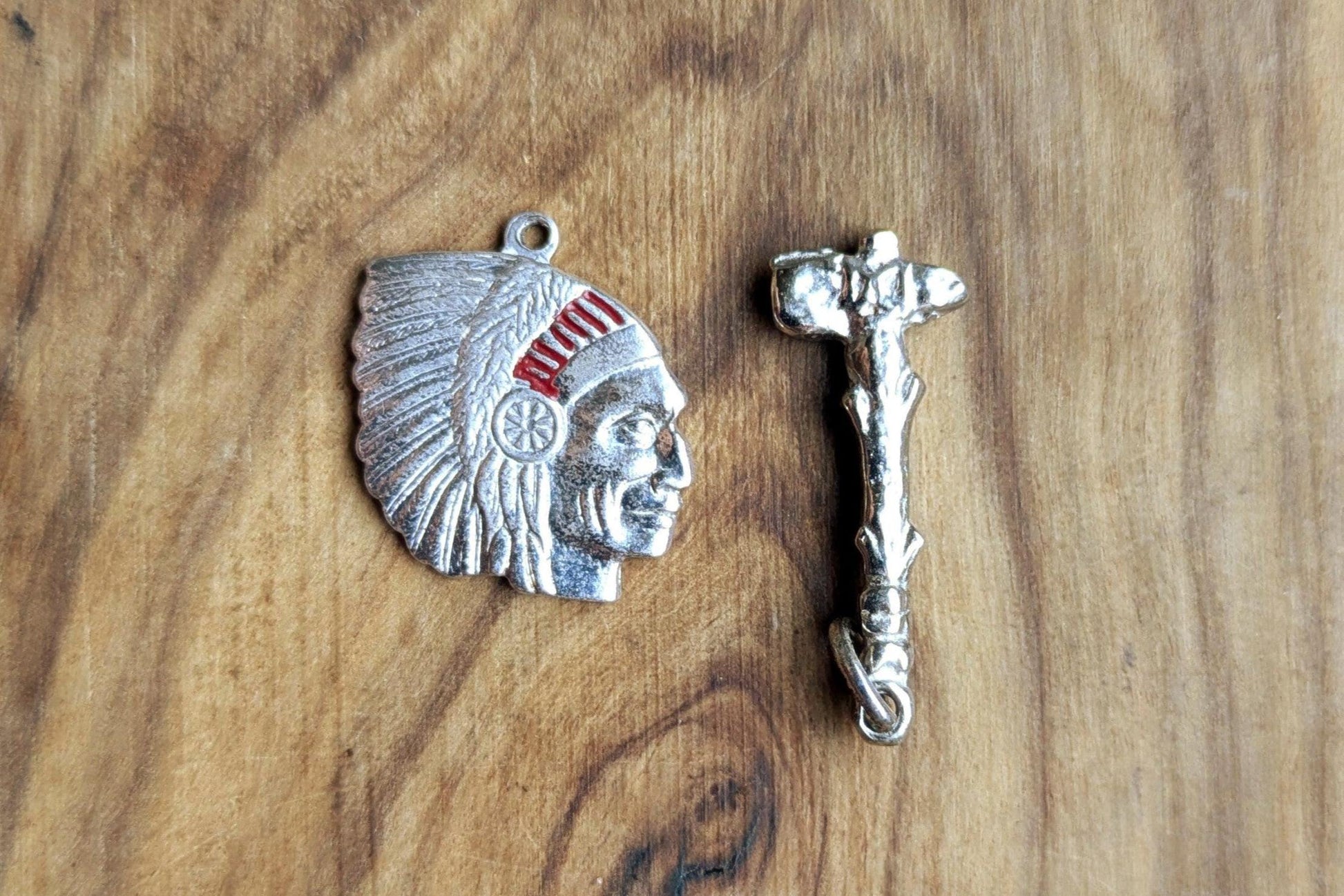 Sterling Silver Native American Chief and Tomahawk Charms - Stamped and Tested Sterling Silver - Rare Native American Jewelry - Wakefield Wa
