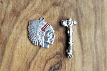 Sterling Silver Native American Chief and Tomahawk Charms - Stamped and Tested Sterling Silver - Rare Native American Jewelry - Wakefield Wa