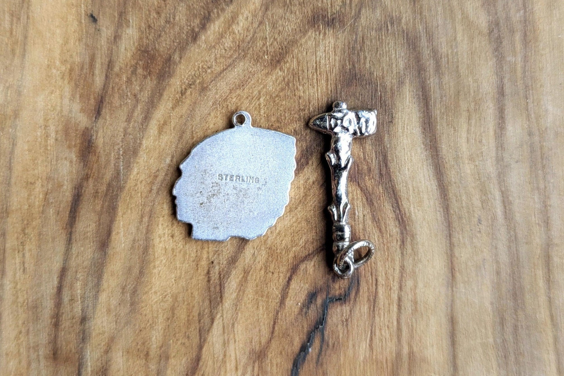 Sterling Silver Native American Chief and Tomahawk Charms - Stamped and Tested Sterling Silver - Rare Native American Jewelry - Wakefield Wa