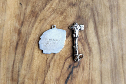 Sterling Silver Native American Chief and Tomahawk Charms - Stamped and Tested Sterling Silver - Rare Native American Jewelry - Wakefield Wa