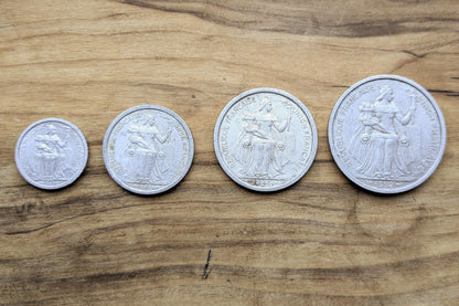 1949 & 52 French Oceania Franc Coin Set - XF/AU Condition - Aluminum - 1940s Franc - French Overseas Territory -