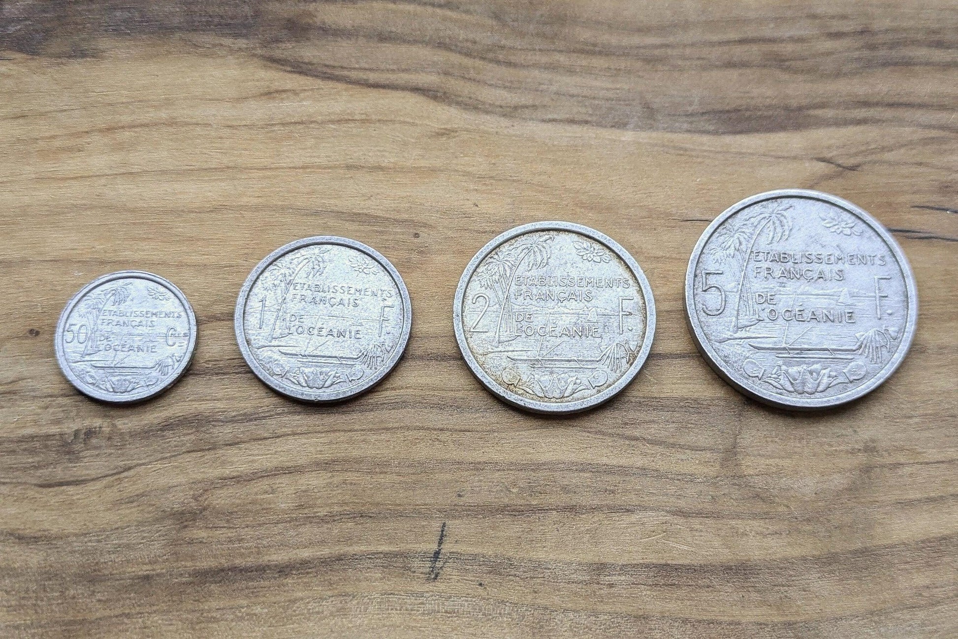 1949 & 52 French Oceania Franc Coin Set - XF/AU Condition - Aluminum - 1940s Franc - French Overseas Territory -