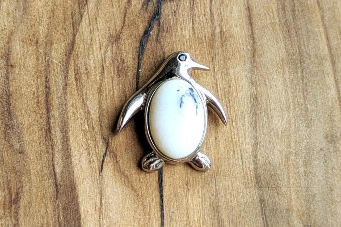Rare Sterling Silver Magnesite Penguin Charm - Stamped and Tested Sterling Silver - Calming Jewelry