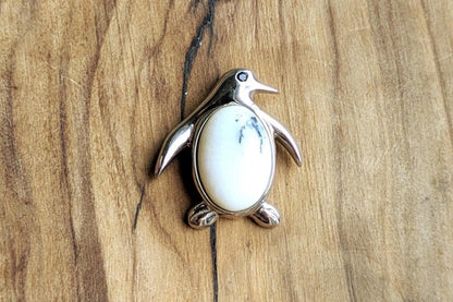 Rare Sterling Silver Magnesite Penguin Charm - Stamped and Tested Sterling Silver - Calming Jewelry
