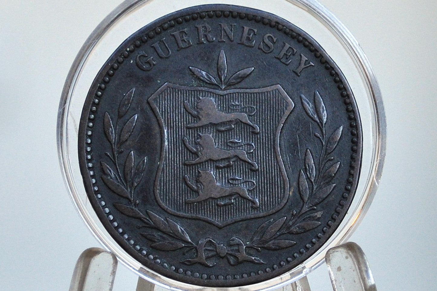 1889 Guernsey 8 Doubles - VF/XF Grade / Condition - Rare Coin, Only 222k Minted! Guernsey Coins