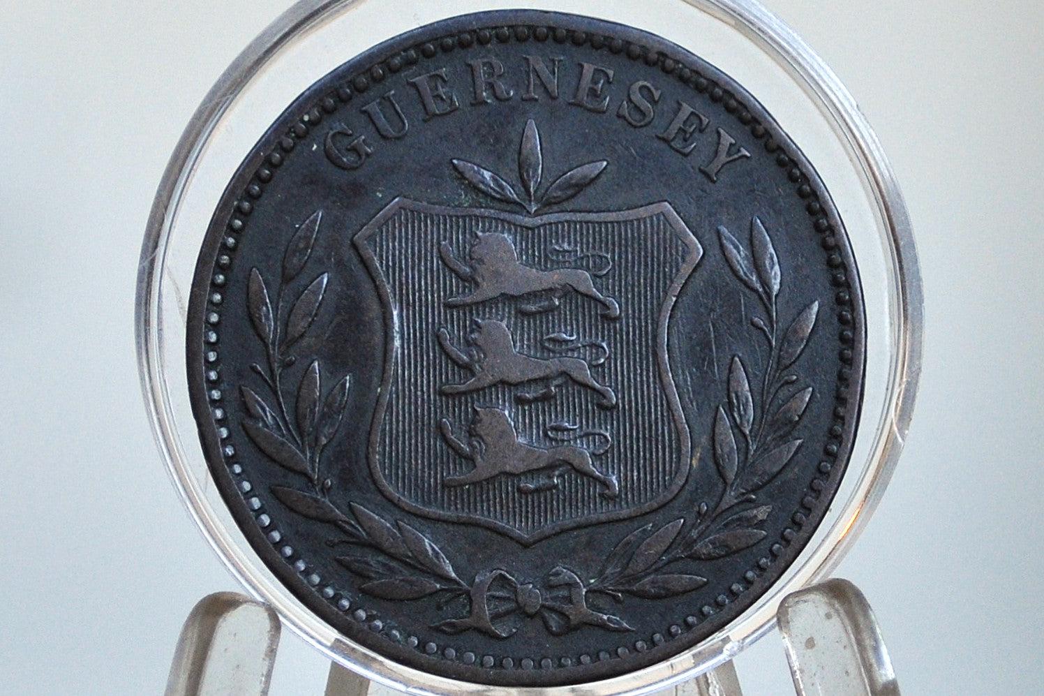 1889 Guernsey 8 Doubles - VF/XF Grade / Condition - Rare Coin, Only 222k Minted! Guernsey Coins