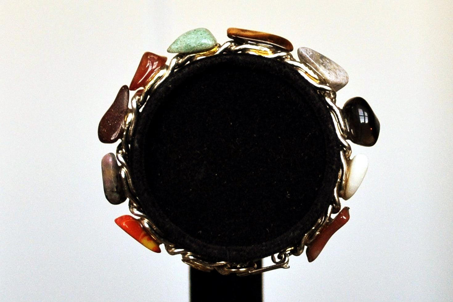 Vintage Polished Rock Chip Bracelet - 7.5 Inches - Semi precious Stone Bracelet - Missing One Stone