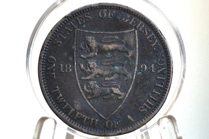 1894 States of Jersey 1⁄12 Shilling - XF Detail - UK One Twelfth Shilling 1894 - Queen Victoria Jersey Coin 1894, Rare