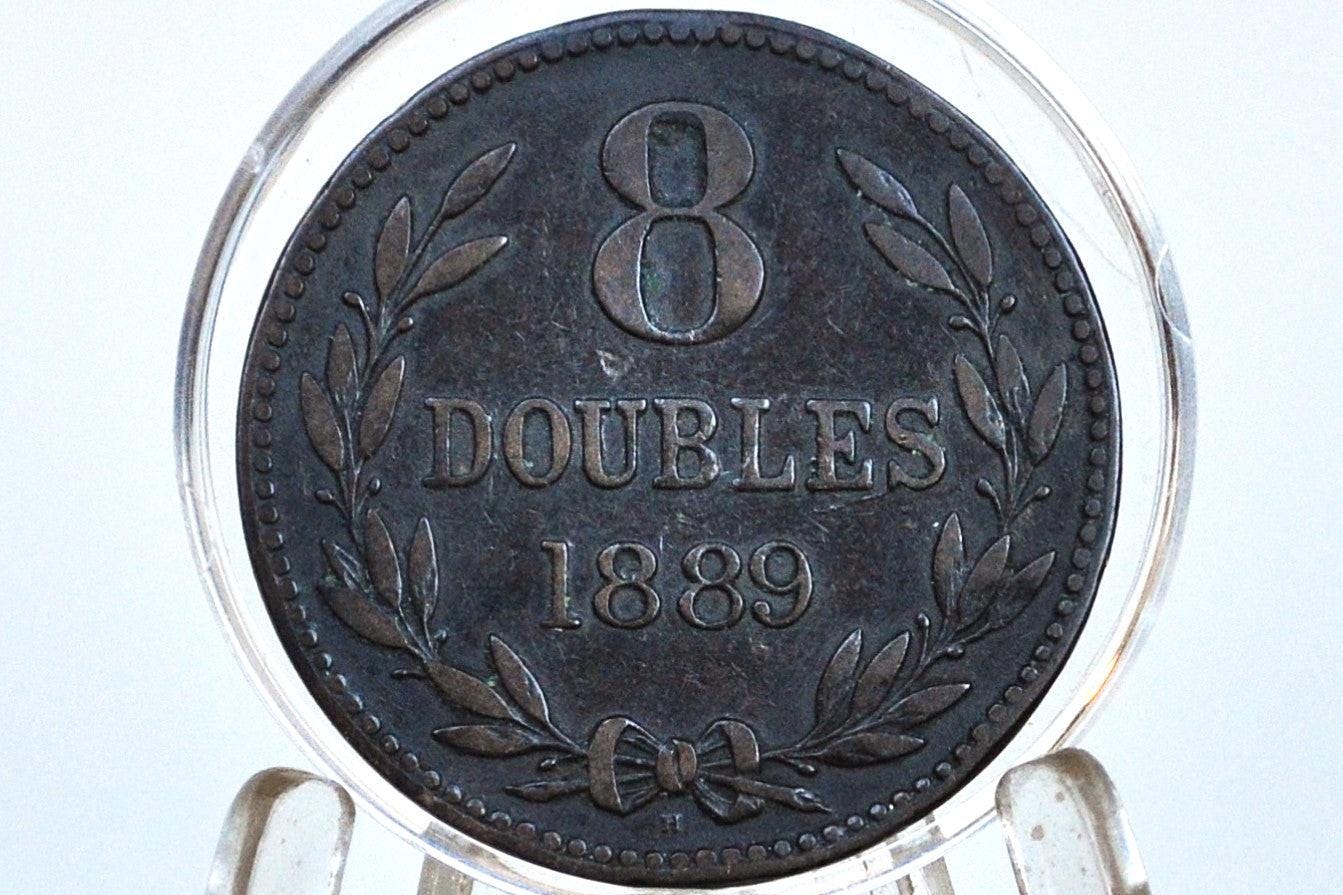 1889 Guernsey 8 Doubles - VF/XF Grade / Condition - Rare Coin, Only 222k Minted! Guernsey Coins