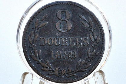 1889 Guernsey 8 Doubles - VF/XF Grade / Condition - Rare Coin, Only 222k Minted! Guernsey Coins