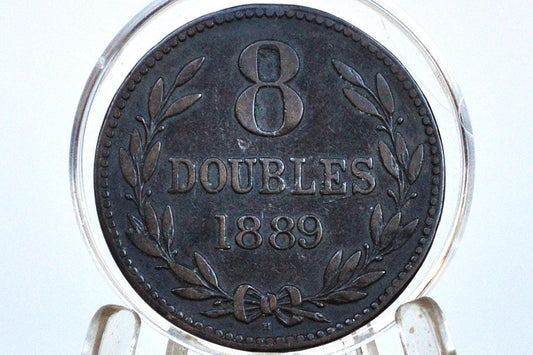 1889 Guernsey 8 Doubles - VF/XF Grade / Condition - Rare Coin, Only 222k Minted! Guernsey Coins