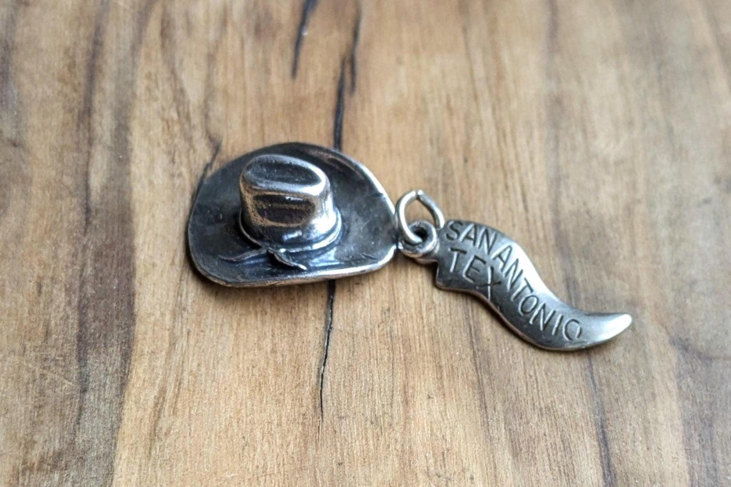 Sterling Silver San Antonio Texas Cowboy Hat Charm - Stamped and Tested Sterling Silver - Gus Style Cowboy Hat