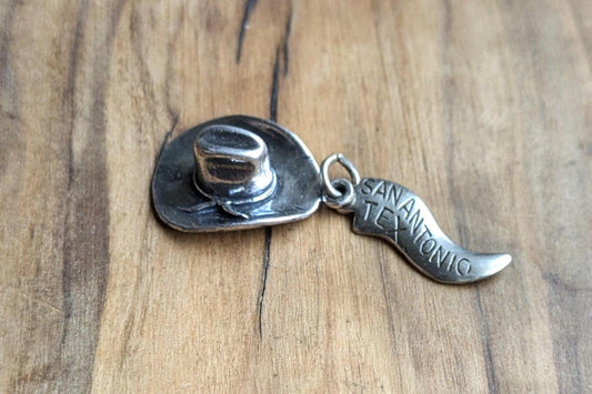 Sterling Silver San Antonio Texas Cowboy Hat Charm - Stamped and Tested Sterling Silver - Gus Style Cowboy Hat