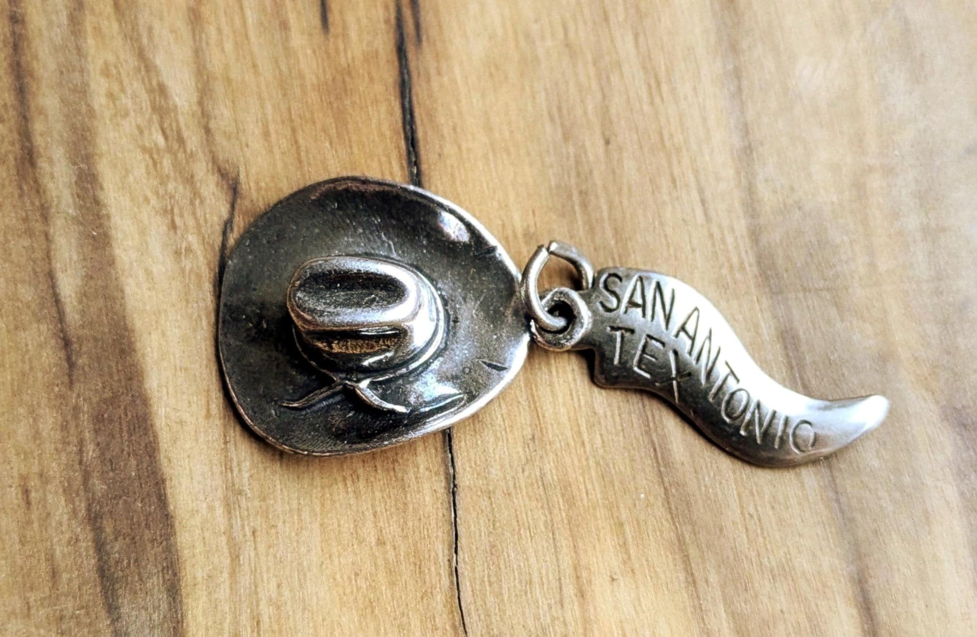 Sterling Silver San Antonio Texas Cowboy Hat Charm - Stamped and Tested Sterling Silver - Gus Style Cowboy Hat