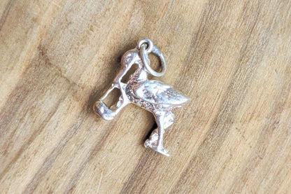 Sterling Silver Stork and Baby Charm - Tested Sterling Silver - Childbirth Mythology